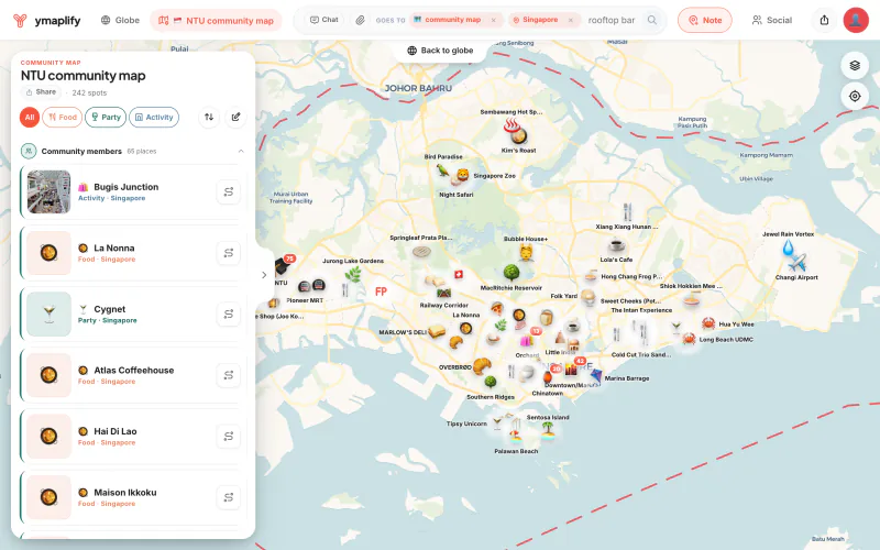 ymaplify on a laptop: The search field is too narrow for a full hint at this width, so the frame was taken while the hint animation read "rooftop bar"