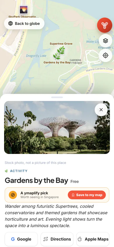 ymaplify on a phone: Same as laptop-2 in the mobile layout: place detail sheet for "Gardens by the Bay" Same as laptop-2